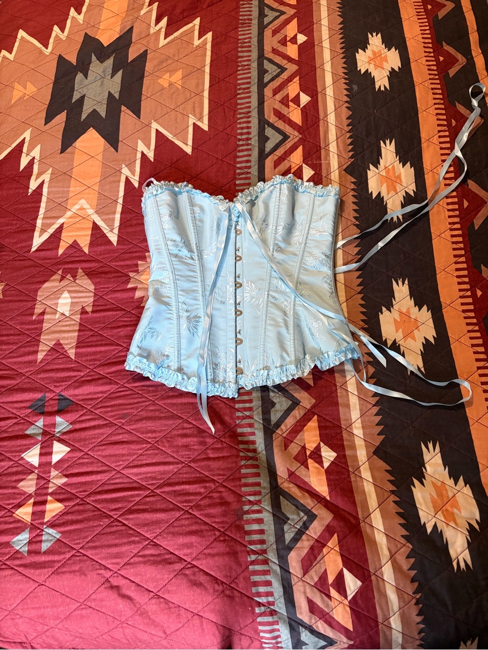 Light Blue Strapless Satin Corset Top